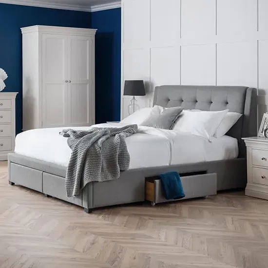 Fauna Super King Size Bed with Storage - Grey, Linen image