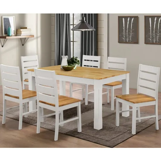 Fauve Wooden Dining Set with 6 Chairs - Natural, White image