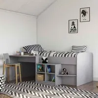 Feltner Kids Cabin Bed with Desk and Storage - Grey, Wood alternate view