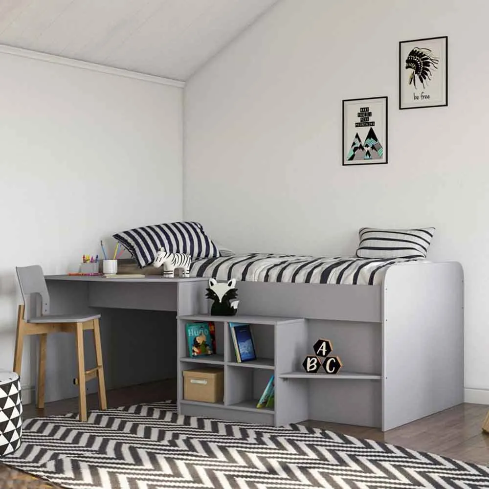 Feltner Kids Cabin Bed with Desk and Storage - Grey, Wood product