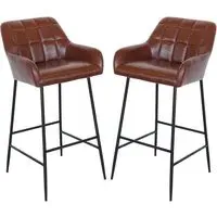 Felton Bar Stools Pair - Brown, PU Leather