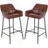 Felton Bar Stools Pair - Brown, PU Leather