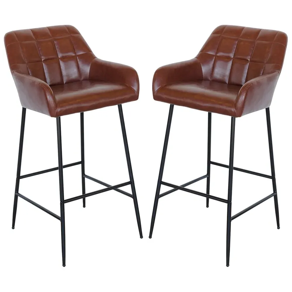 Felton Bar Stools Pair - Brown, PU Leather image