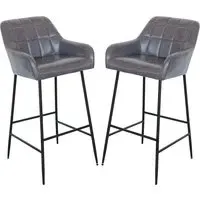 Felton Bar Stools Pair - Grey, PU Leather