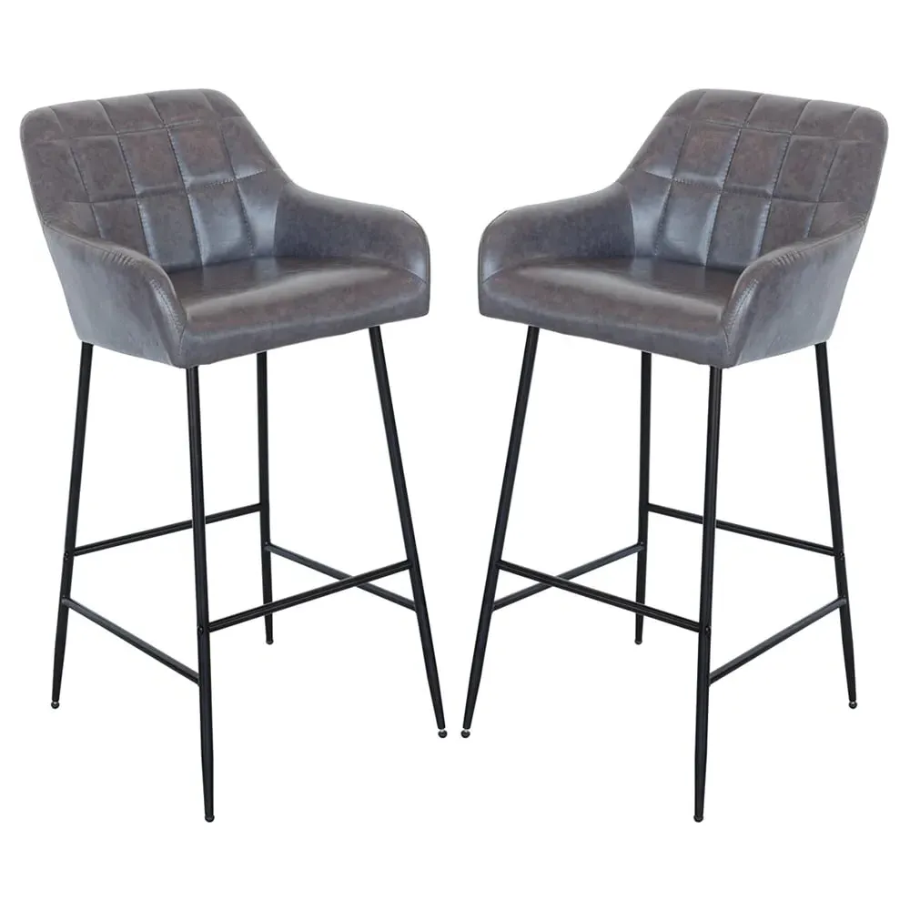 Felton Bar Stools Pair - Grey, PU Leather