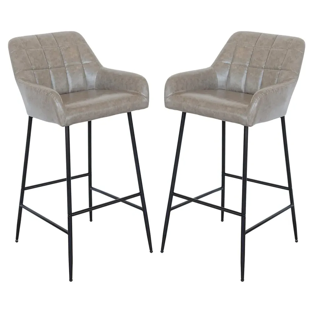 Felton Bar Stools Pair - Taupe, PU Leather