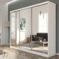 Felton Large 3-Door Mirrored Wardrobe with Sliding Doors - White