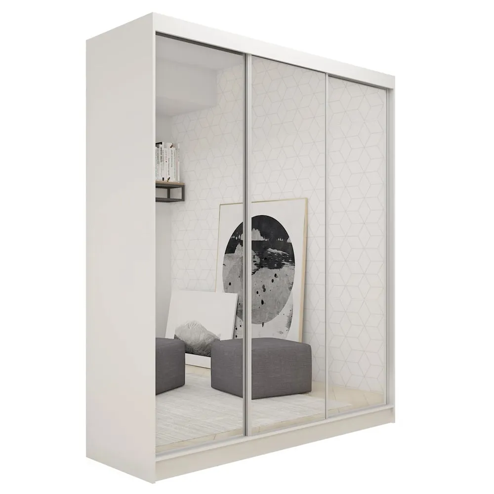 Felton Small 3-Door Mirrored Wardrobe with Sliding Doors - White