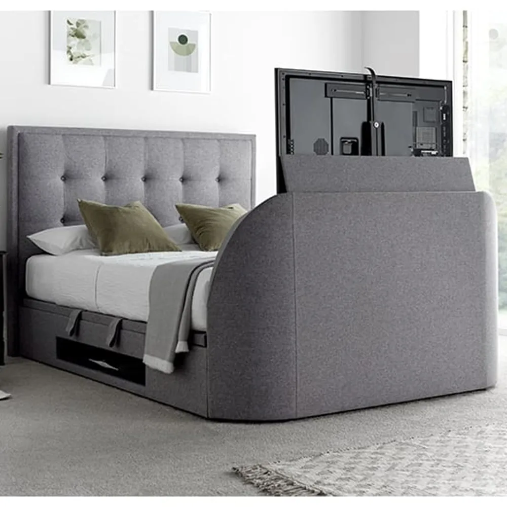 Felton Super King Ottoman TV Bed with Storage - Grey, Fabric