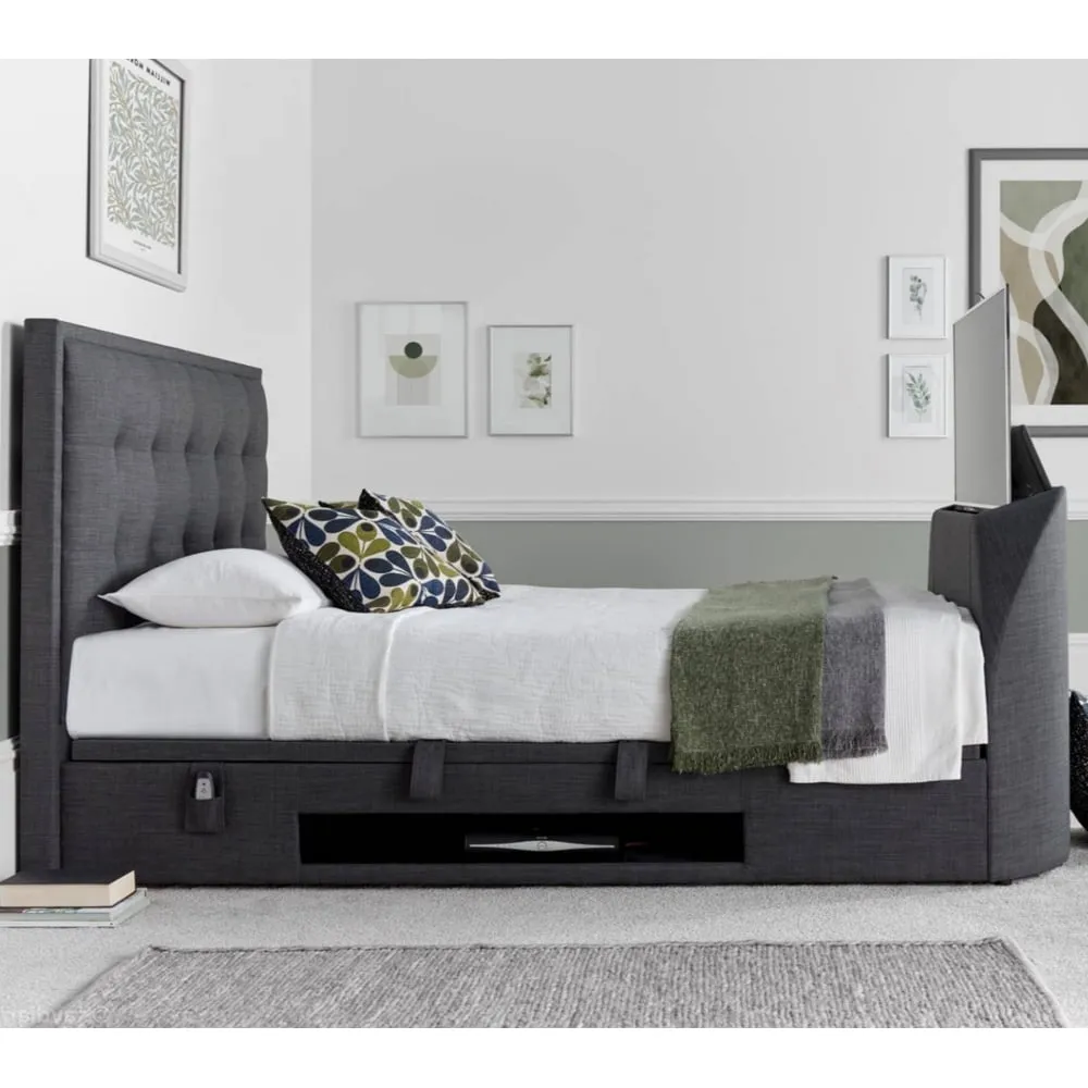 Felton Super King Ottoman TV Bed with Storage - Slate, Fabric
