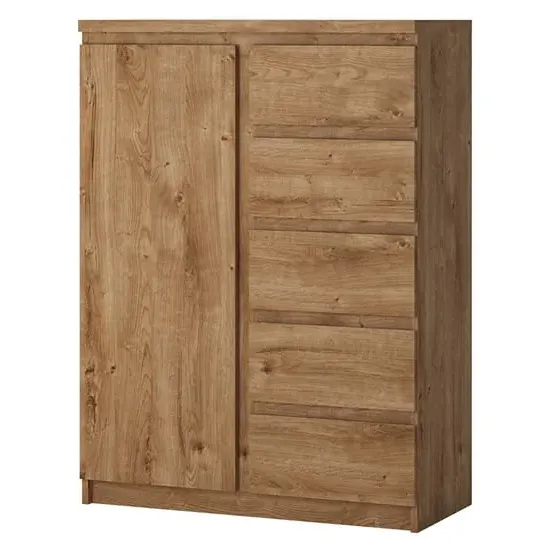 Felton Wooden Sideboard with 1 Door 5 Drawers - Oak image