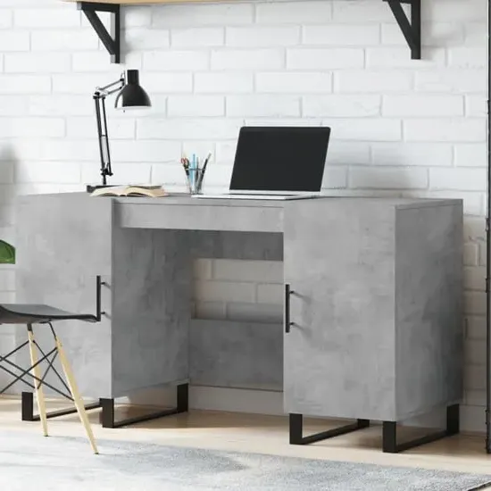 Fenland Laptop Desk with 2 Doors - Concrete Grey, Engineered Wood product