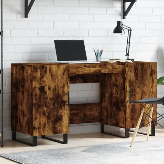 Fenland Laptop Desk with Storage - Smoked Oak