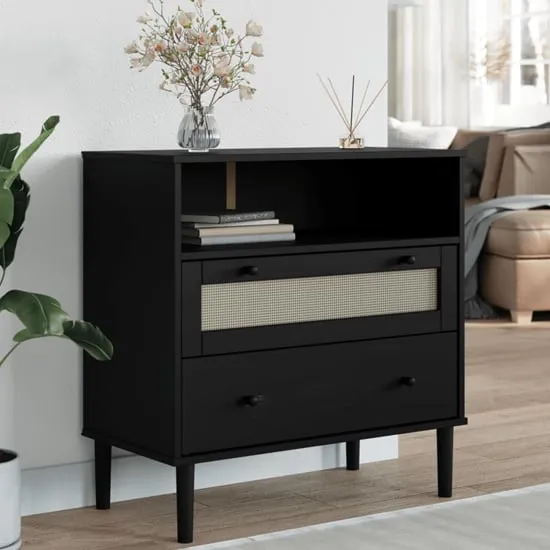 Fenland Storage Cabinet with 2 Drawers - Black, Pine
