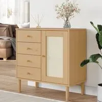 Fenland Wooden Sideboard with 1 Door 4 Drawers - Brown, Pine
