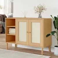 Fenland Wooden Sideboard with 2 Doors 3 Shelves - Brown, Pine