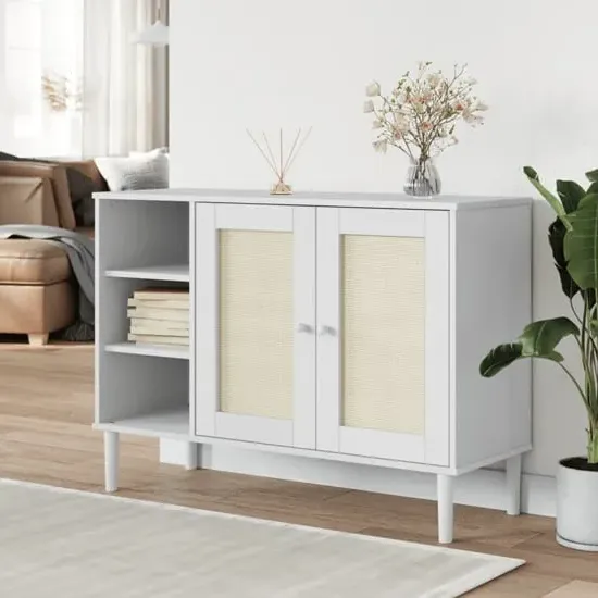 Fenland Wooden Sideboard with 2 Doors 3 Shelves - White, Pine