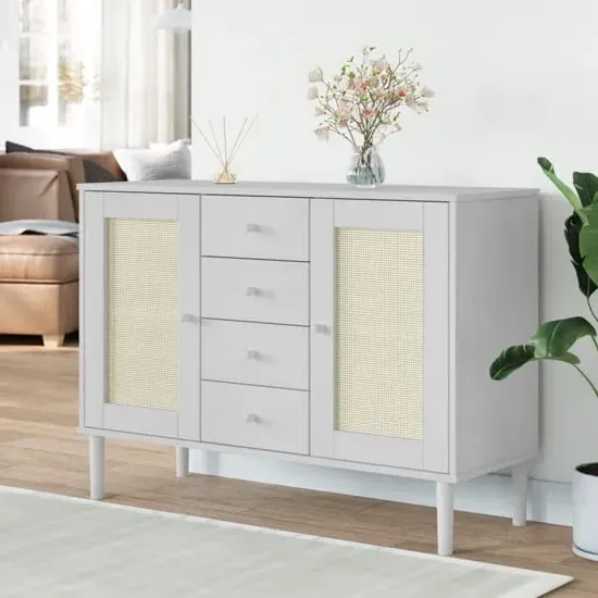 Fenland Wooden Sideboard with 2 Doors 4 Drawers - White, Pine