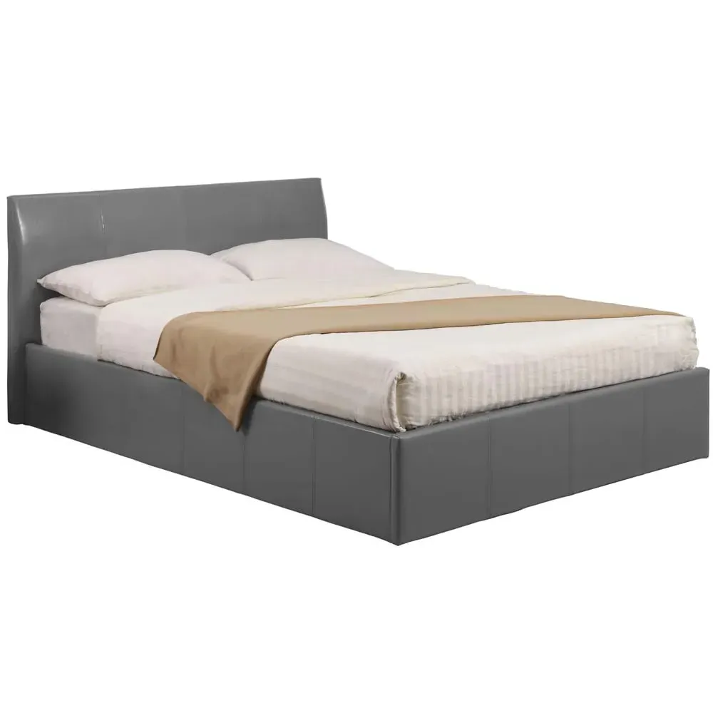Feray Double Ottoman Storage Bed - Grey, PU Leather