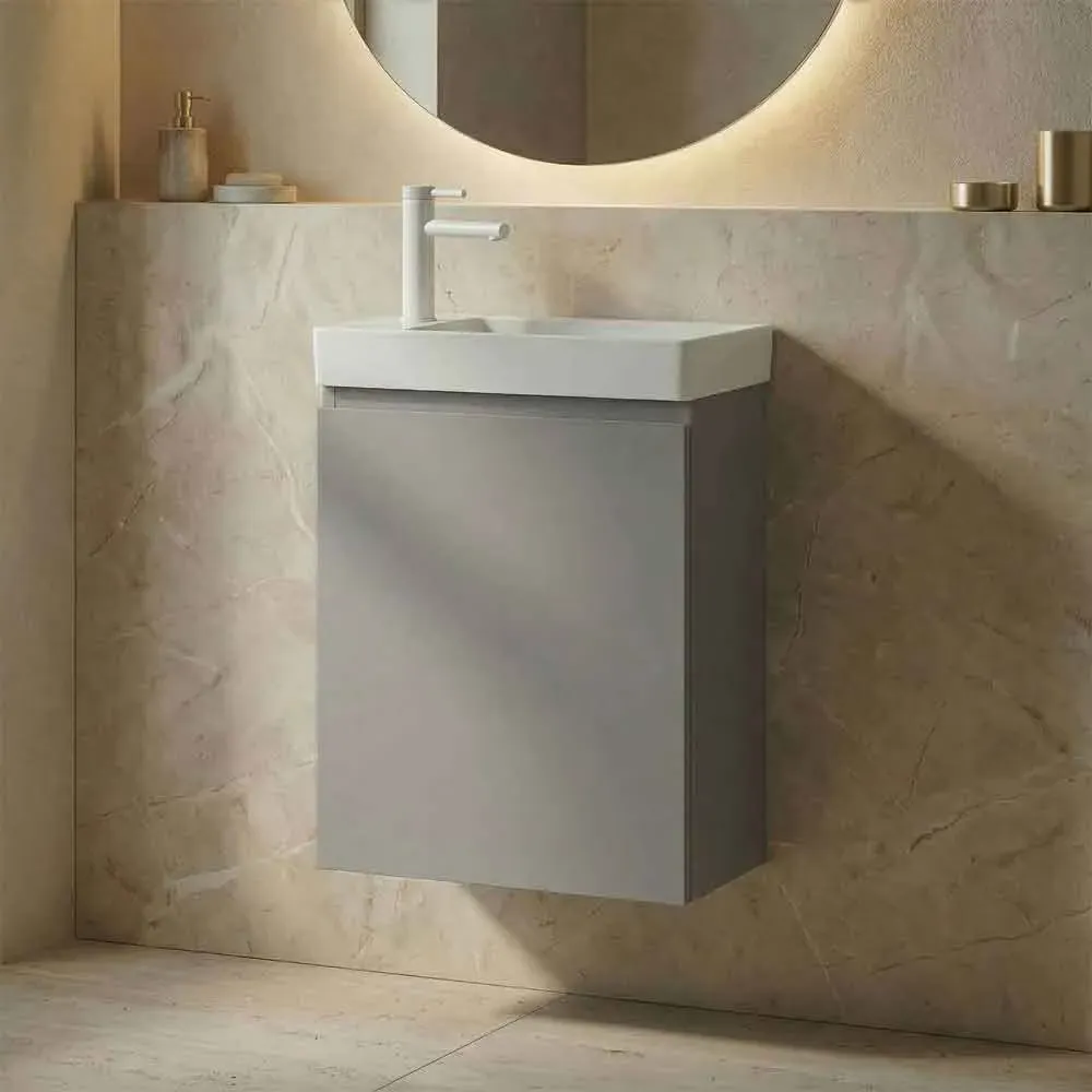 Ferla 400mm Wall Mounted Vanity Unit & Basin with 1 Door - Matte Mink, MDF product