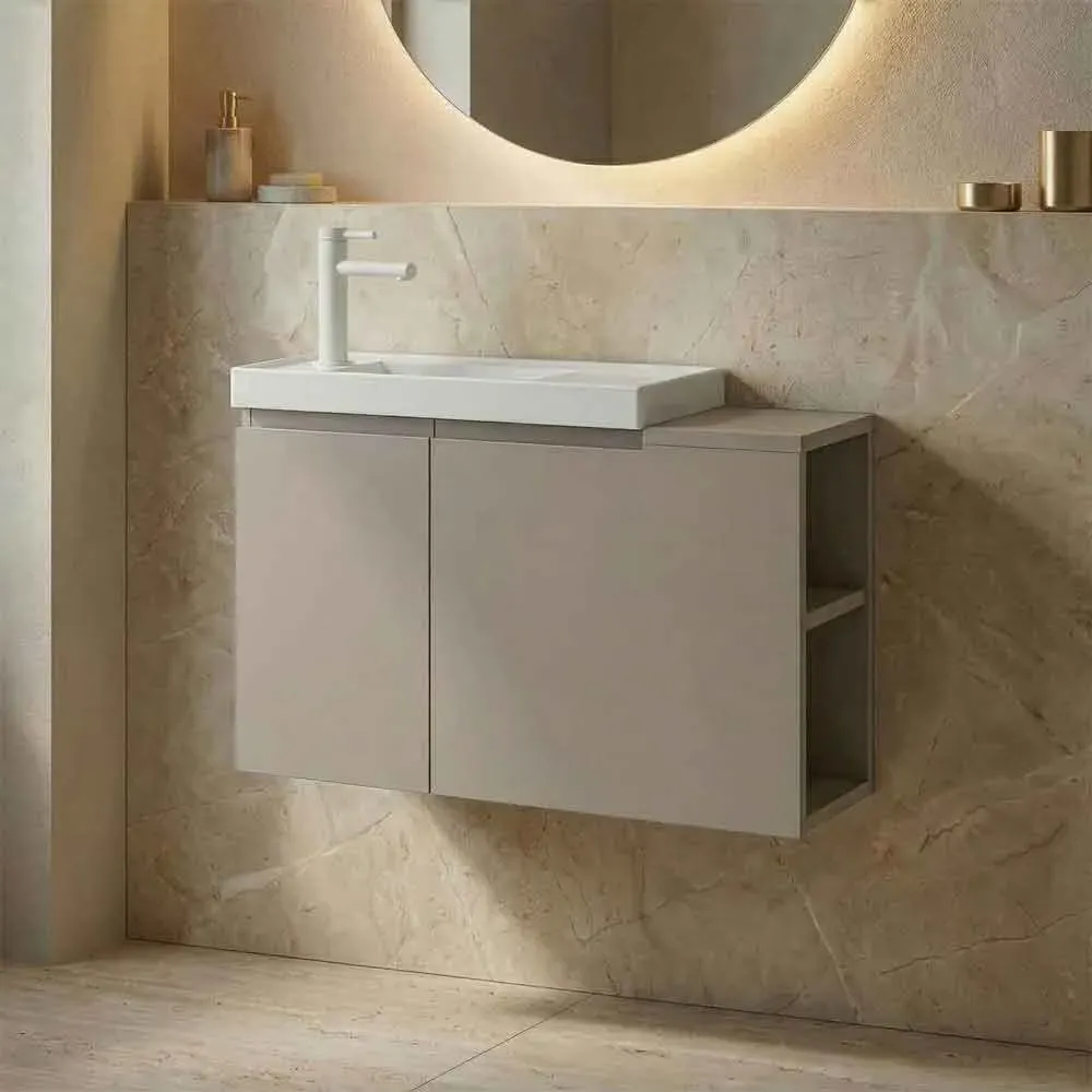 Ferla 800mm Wall Mounted Vanity Unit & Basin - Matte Mink, MDF product