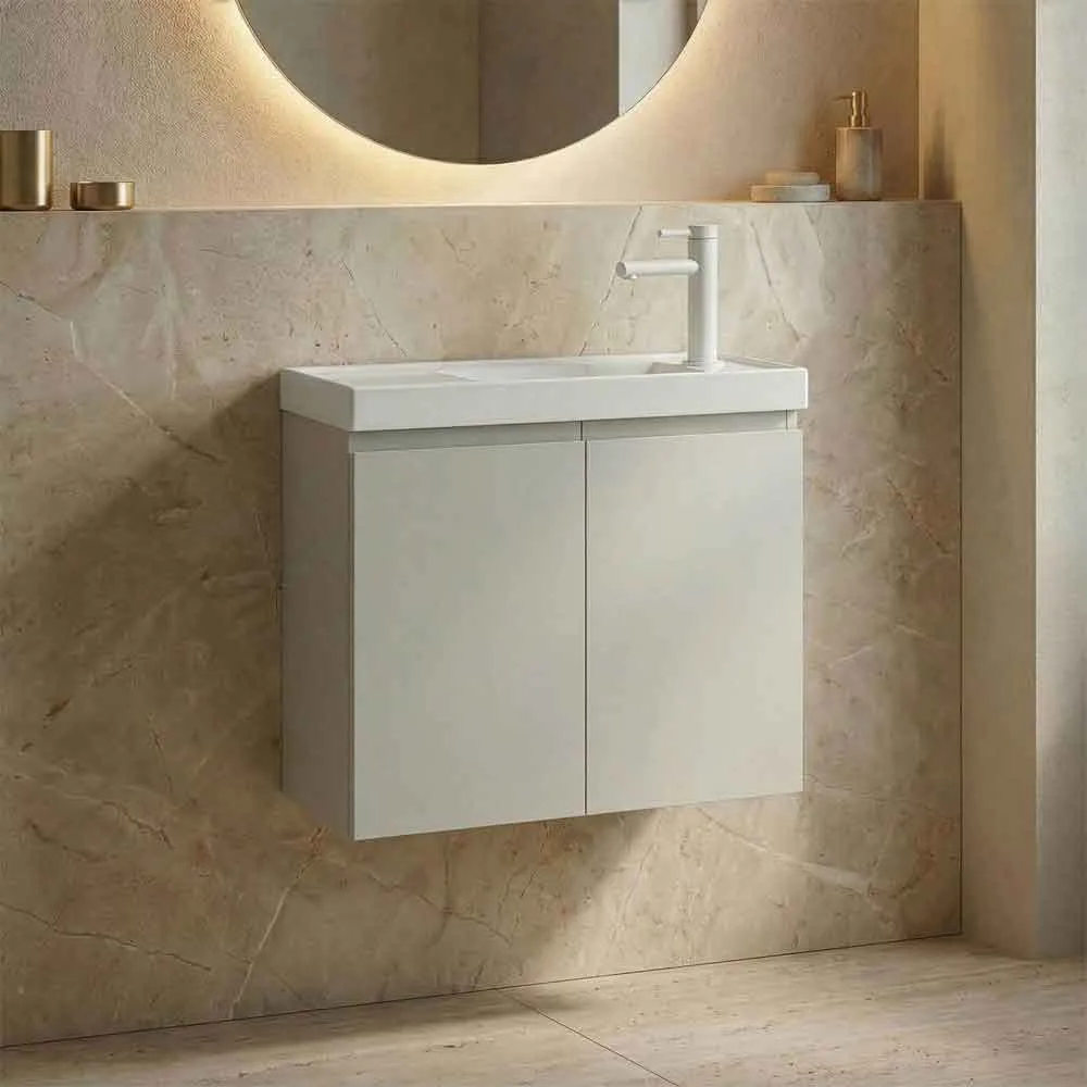 Ferla Wall Mounted Vanity Unit & Basin with 2 Doors - Cashmere, MDF product