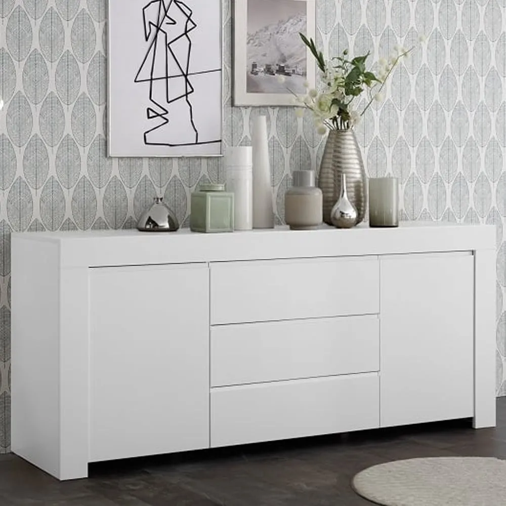 Ferndale Wooden Sideboard with 2 Doors 3 Drawers - Matt White