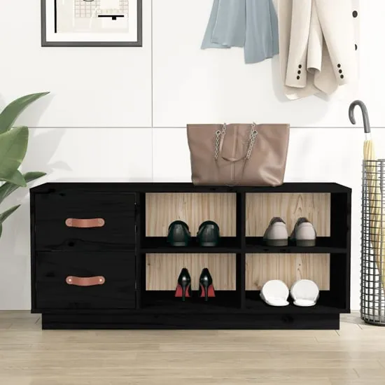 Ferrol Shoe Storage Bench with 2 Drawers - Black, Pinewood