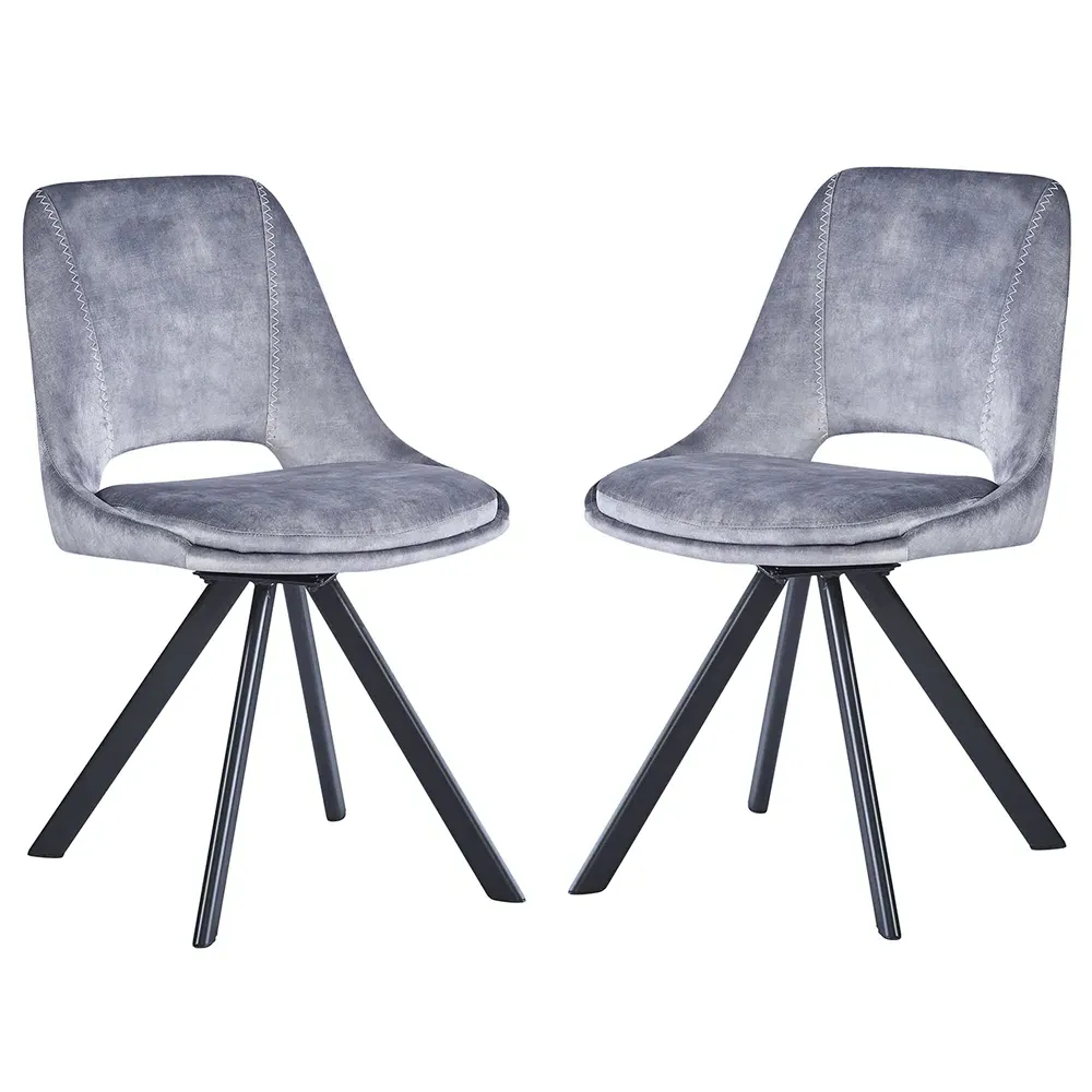 Fexon Dining Chair Swivel with Black Legs, Pair - Light Grey, Velvet product