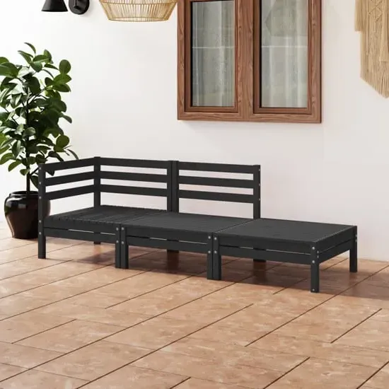 Fico 3-Piece Garden Lounge Set - Black, Pinewood