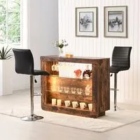 Fiesta Bar Set with 2 Ripple Stools - Rustic Oak, Black