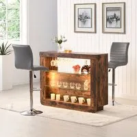 Fiesta Bar Set with 2 Ripple Stools - Rustic Oak, Grey