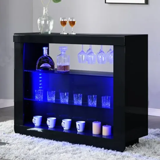 Fiesta Bar Table Unit with LED Lighting - Black, High Gloss