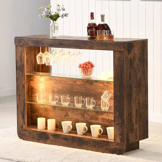 Fiesta Bar Table Unit with LED Lights - Rustic Oak image