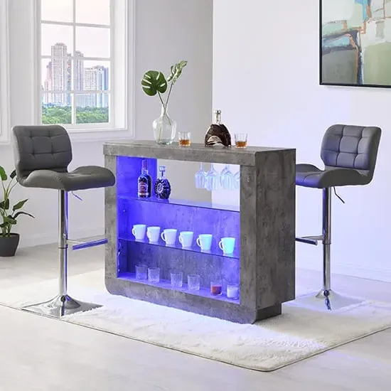 Fiesta Bar Table with 2 Candid Stools - Concrete Effect, Grey