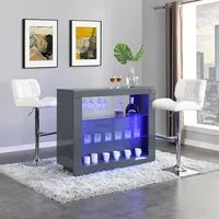 Fiesta Bar Table with 2 Candid Stools - Grey, High Gloss