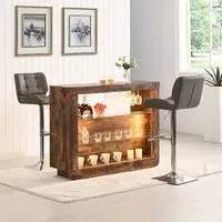 Fiesta Bar Table with 2 Candid Stools - Rustic Oak, Grey