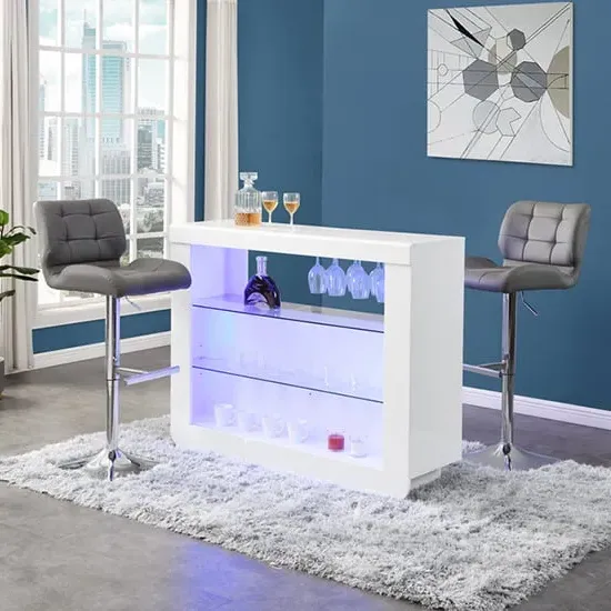 Fiesta Bar Table with 2 Candid Stools - White High Gloss, Grey