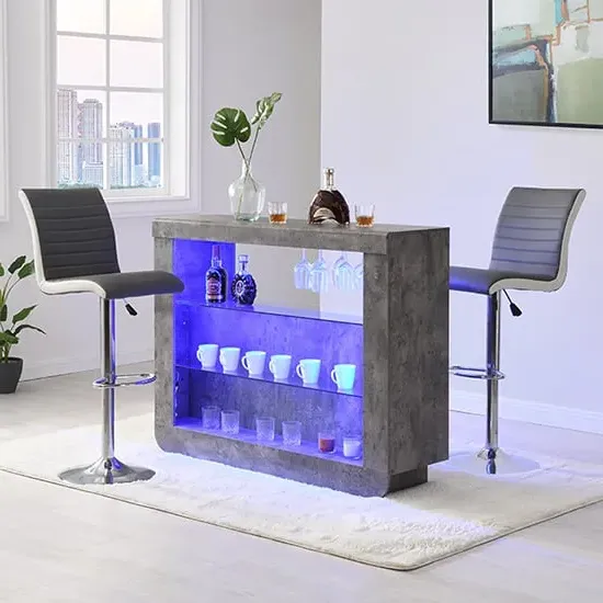 Fiesta Bar Table with 2 Ritz Stools - Grey White, Concrete Effect