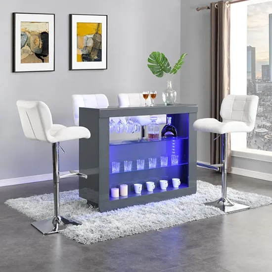 Fiesta Bar Table with 4 Candid Stools - Grey, High Gloss
