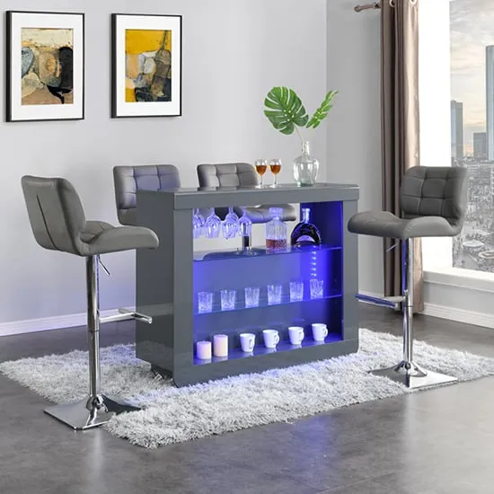 Fiesta Bar Table with 4 Candid Stools - Grey