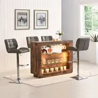 Fiesta Bar Table with 4 Candid Stools - Rustic Oak, Grey