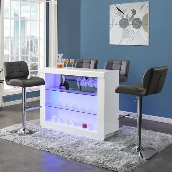Fiesta Bar Table with 4 Candid Stools - White High Gloss, Grey