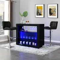 Fiesta High Gloss Bar Table with 2 Candid Stools - Black