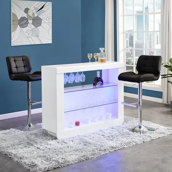 Fiesta High Gloss Bar Table with 2 Candid Stools - White