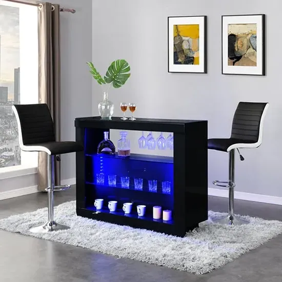 Fiesta High Gloss Bar Table with 2 Ritz Stools - Black