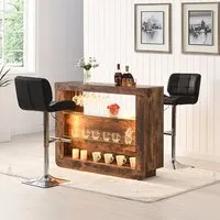 Fiesta Rustic Oak Bar Table with 2 Candid Stools - Black