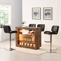 Fiesta Rustic Oak Bar Table with 4 Candid Stools - Black