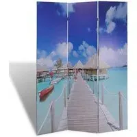 Fifer Folding Room Divider - Beach Print, Fir Wood