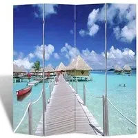 Fifer Folding Room Divider - Beach Print, Fir Wood